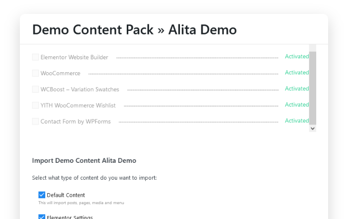 Install any starter website with <em>one-click</em> importer