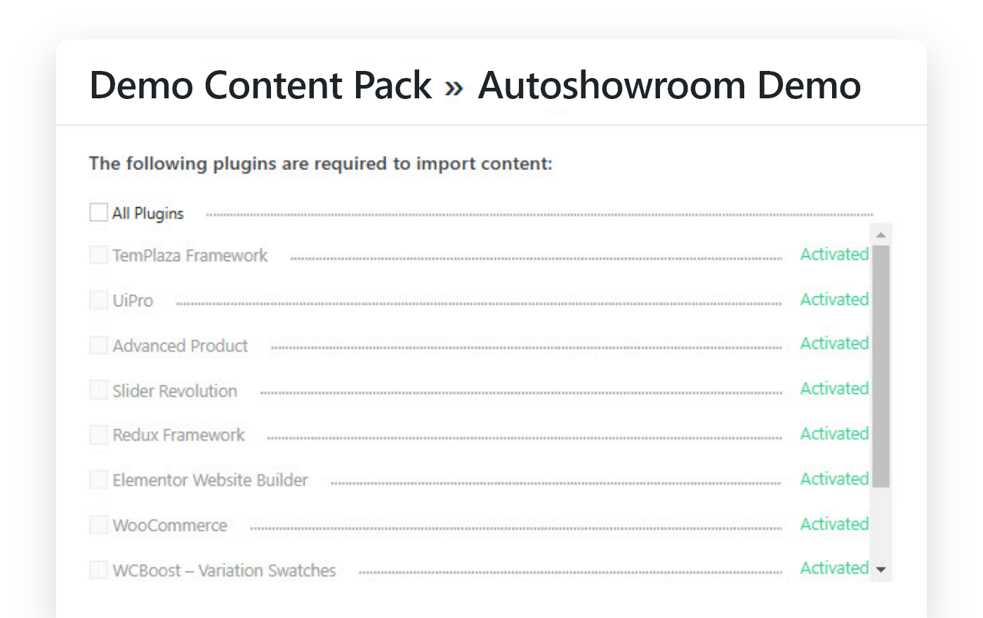 Install any starter website with <em>one-click</em> importer