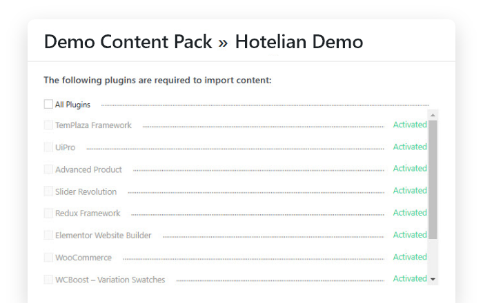 Install any starter website with <em>one-click</em> importer