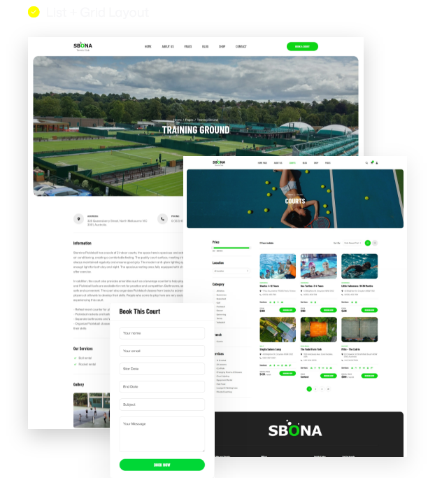 Showcase all the courts available, ready for <em>booking</em>