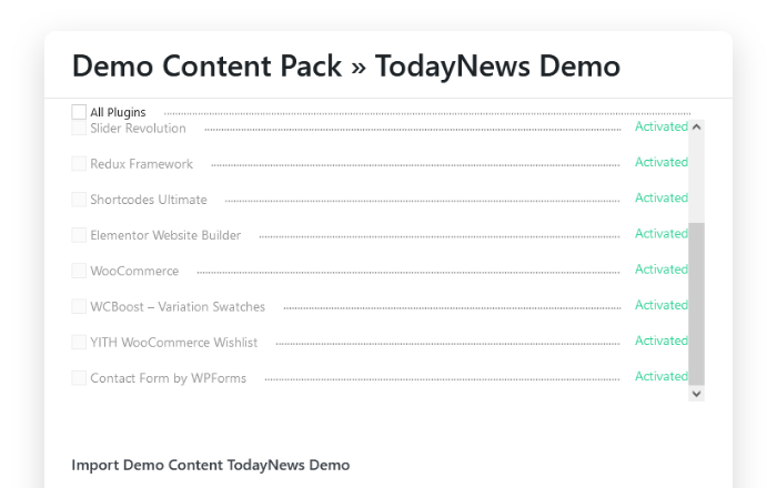 Install any starter website with <em>one-click</em> importer