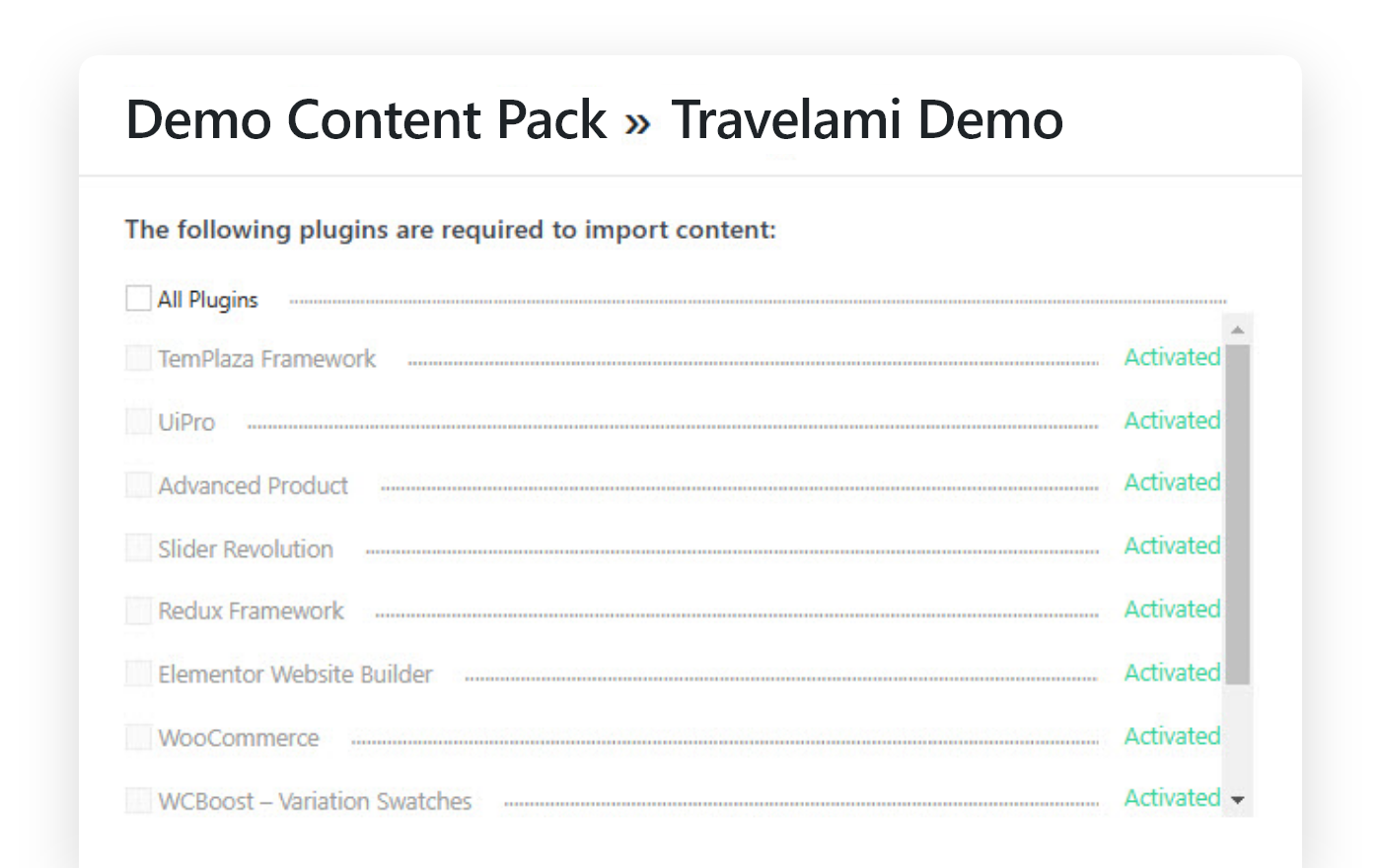 Install any starter website with <em>one-click</em> importer